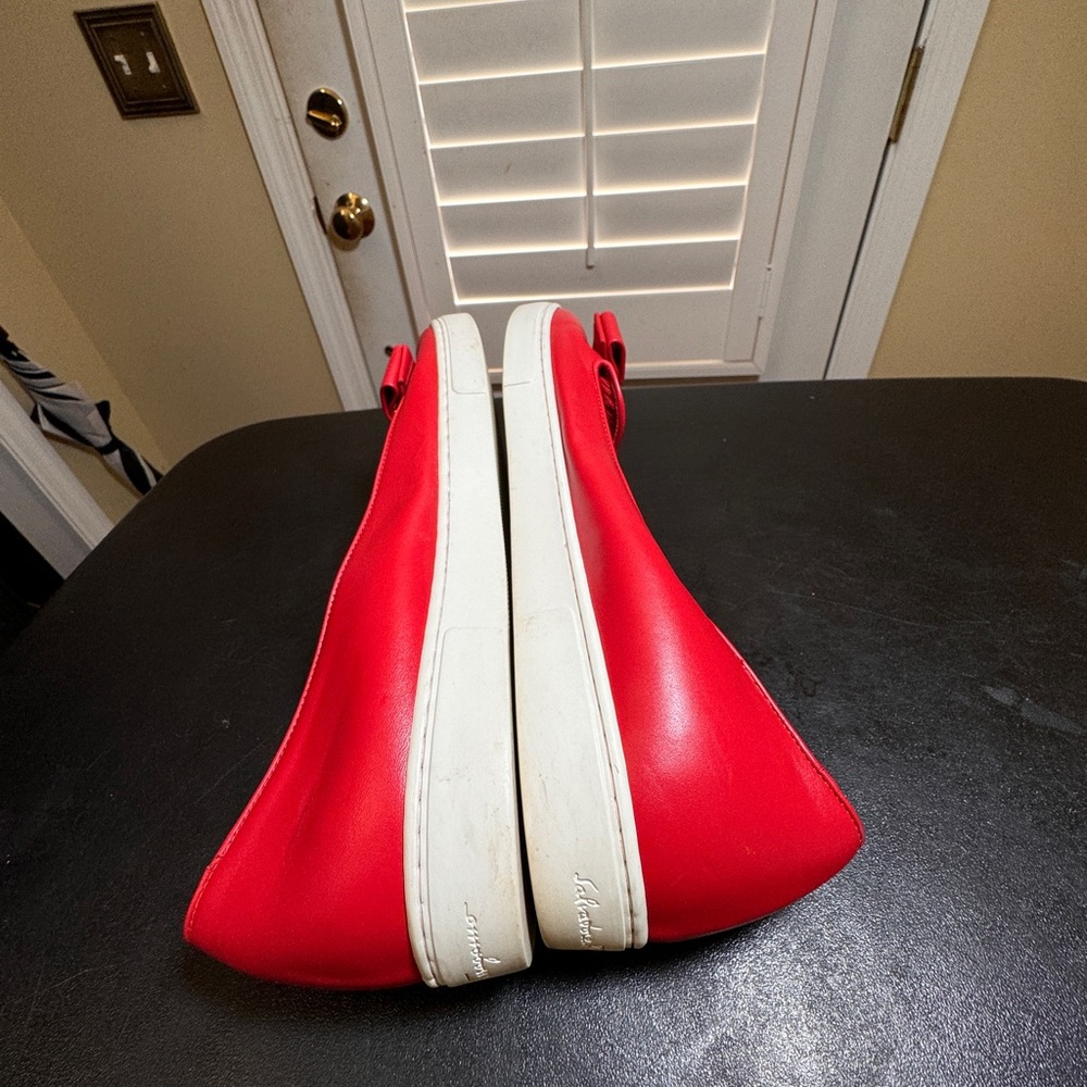 Salvatore Ferragamo size 7.5 C red leather Novello slip on ballet flat Italy - Picture 10 of 12